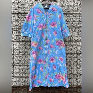 Vintage Sears Take Along tropical floral hibiscus zip up night gown house dress